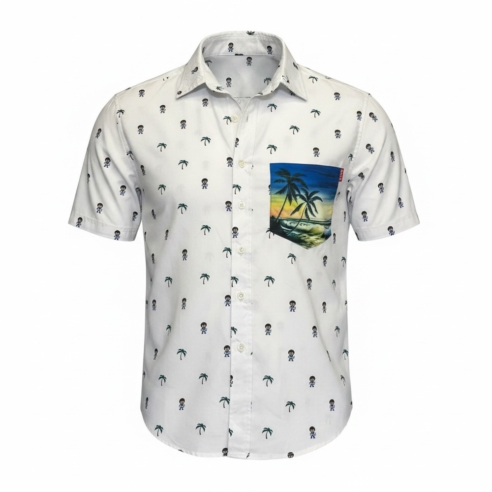 RSVLTS Bob‎ Ross Shirt Mens XS White Palm Tree Short Sleeve Button Up Roosevelts